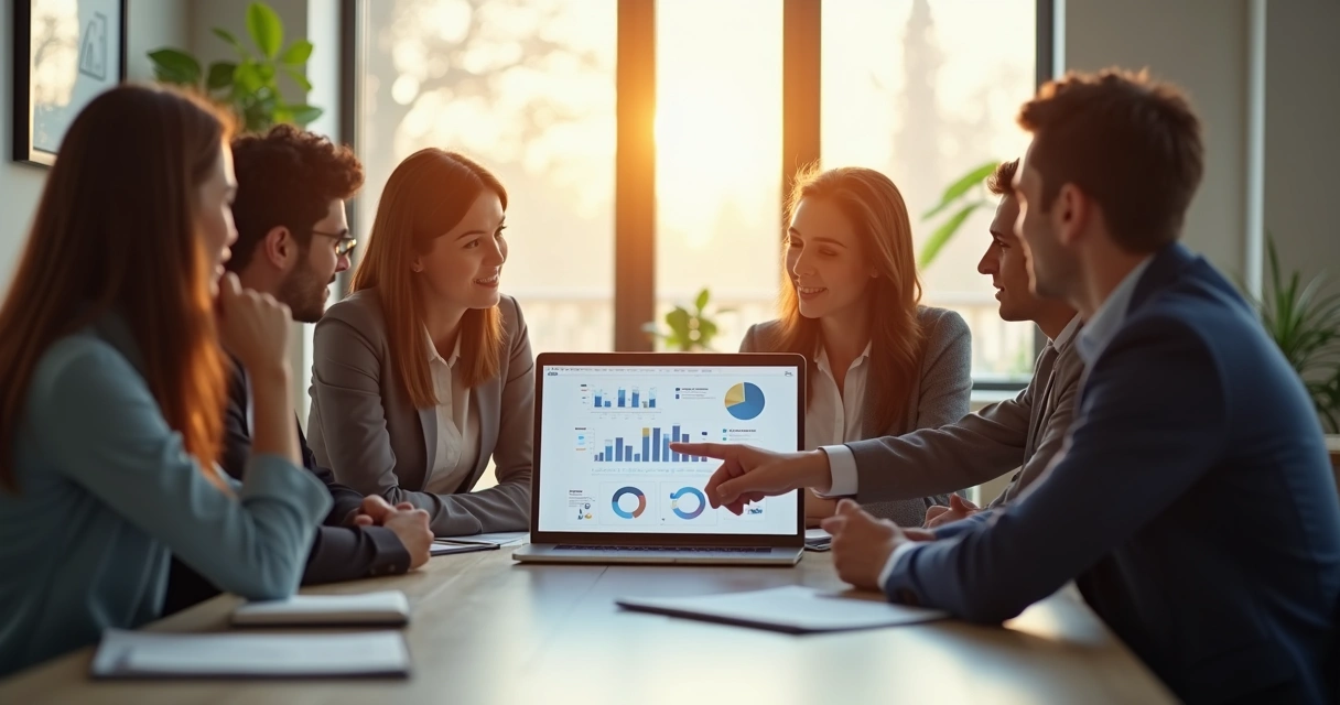 Reunião de consultoria tecnológica com equipe analisando tela de computador 