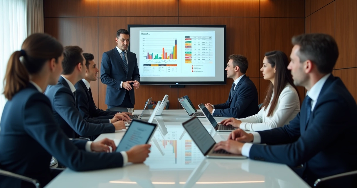 Consultores apresentando relatório preventivo de riscos tributários para empresários atentos 