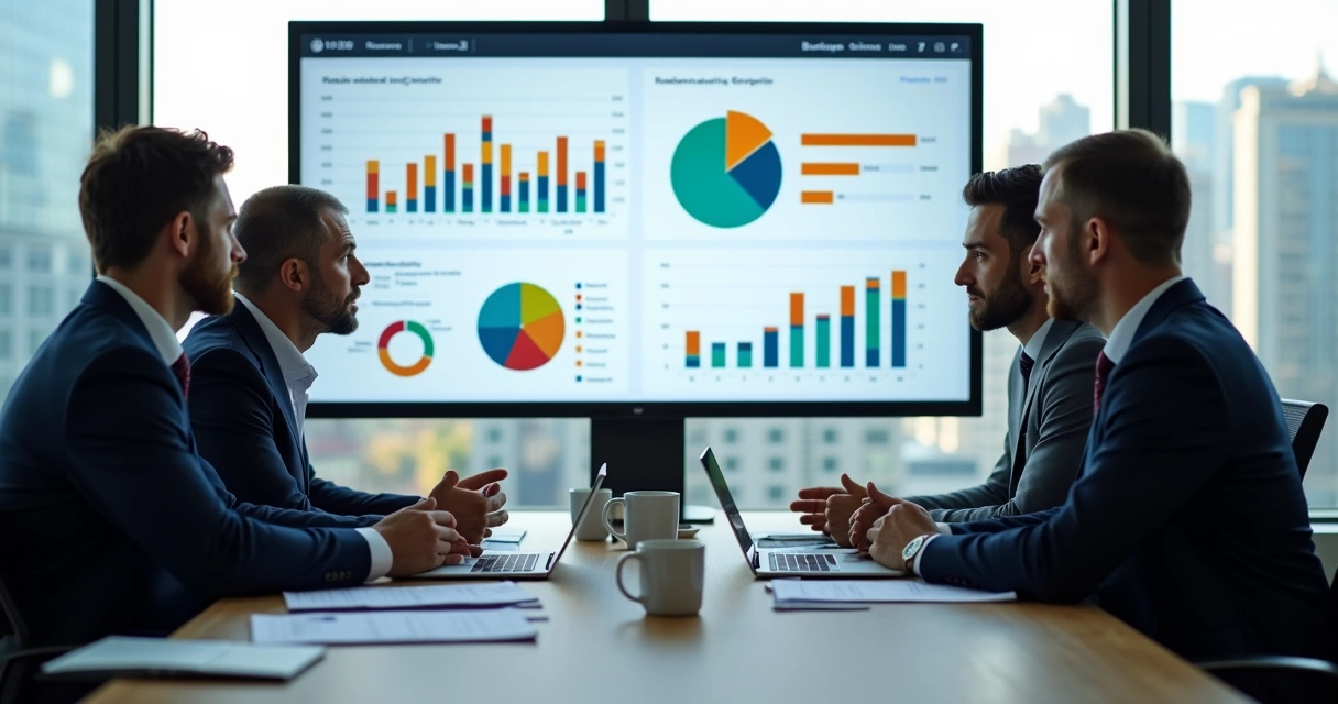 Consultor tributário analisando gráficos e planejando venda de participação 