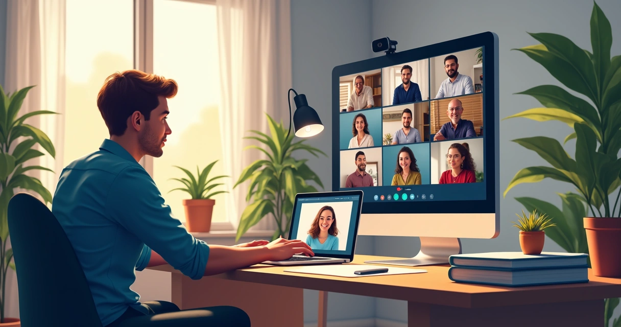 Consultor prestando serviços online pelo notebook em home office