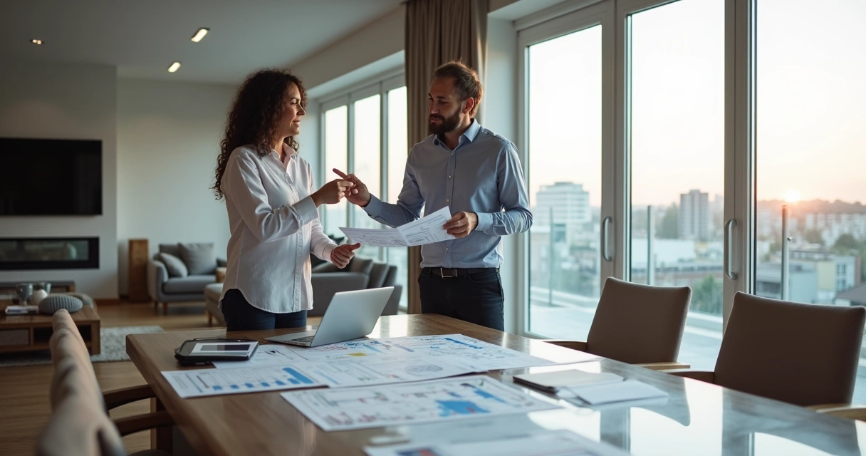 Consultor imobiliário avalia imóvel com cliente 