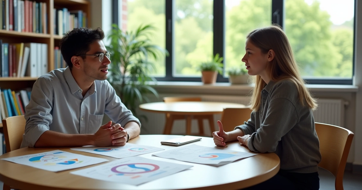 Mentor orientando estudante em sessão de orientação vocacional 