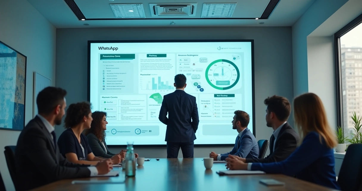 Consultor apresentando plano estratégico de WhatsApp para equipe de clínica odontológica