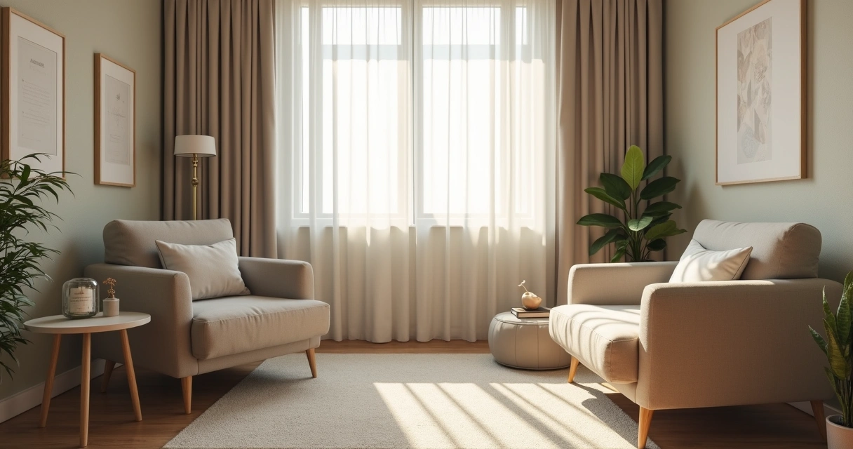 Consultório com luz suave e poucos estímulos visuais