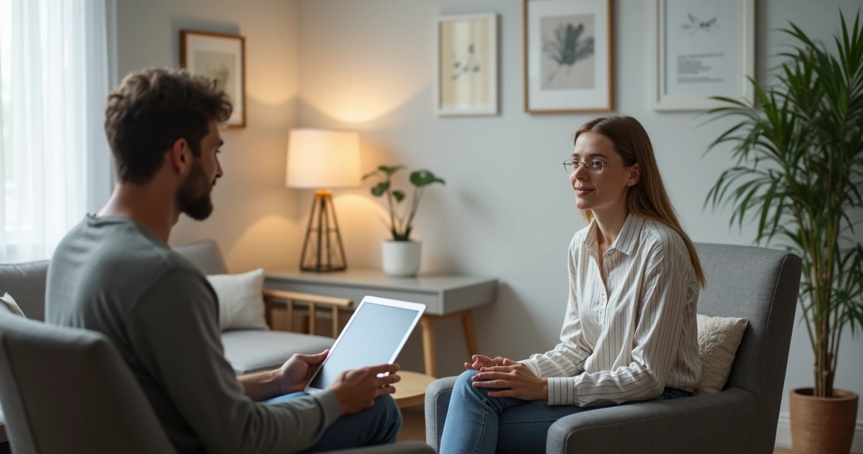 Terapia acontecendo em consultório de saúde mental 