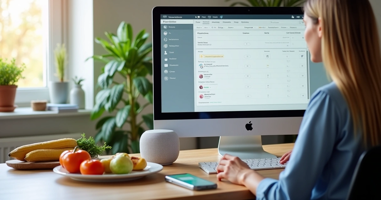 Consultório moderno com equipamentos digitais para atendimento nutricional 