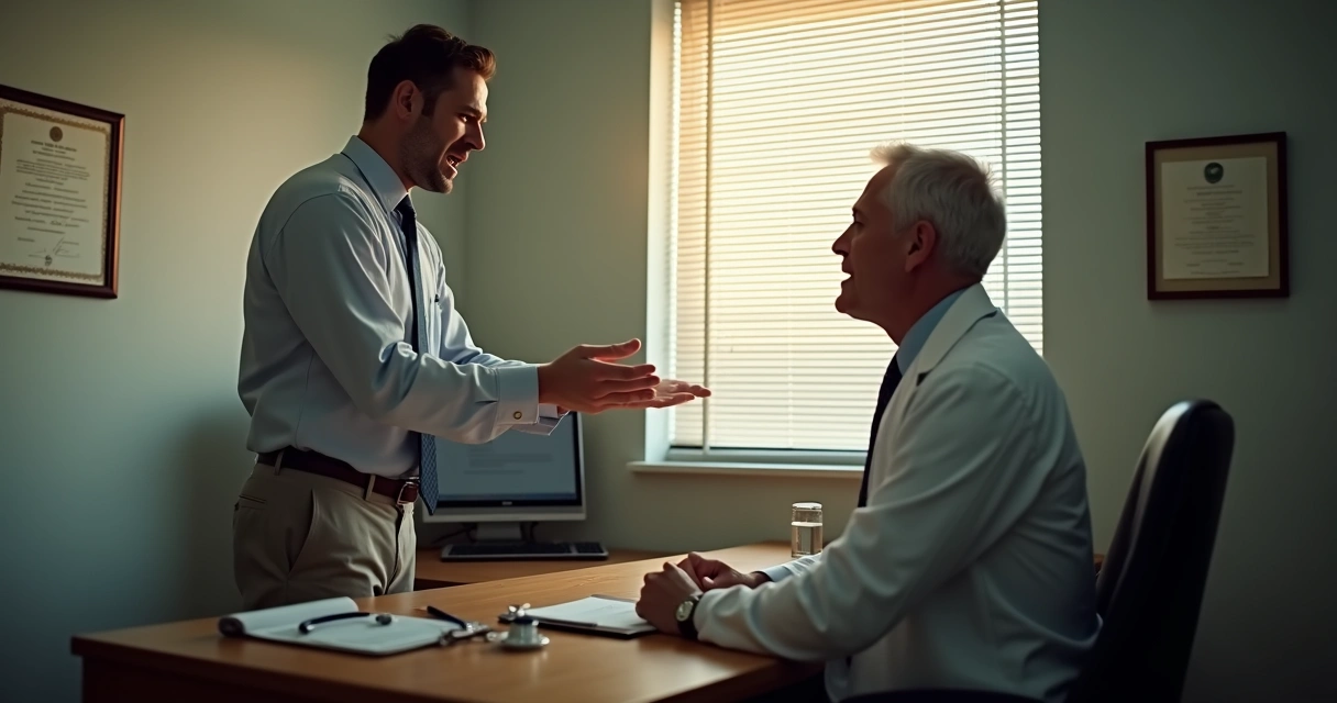 Paciente alterado discute com médico em consultório 