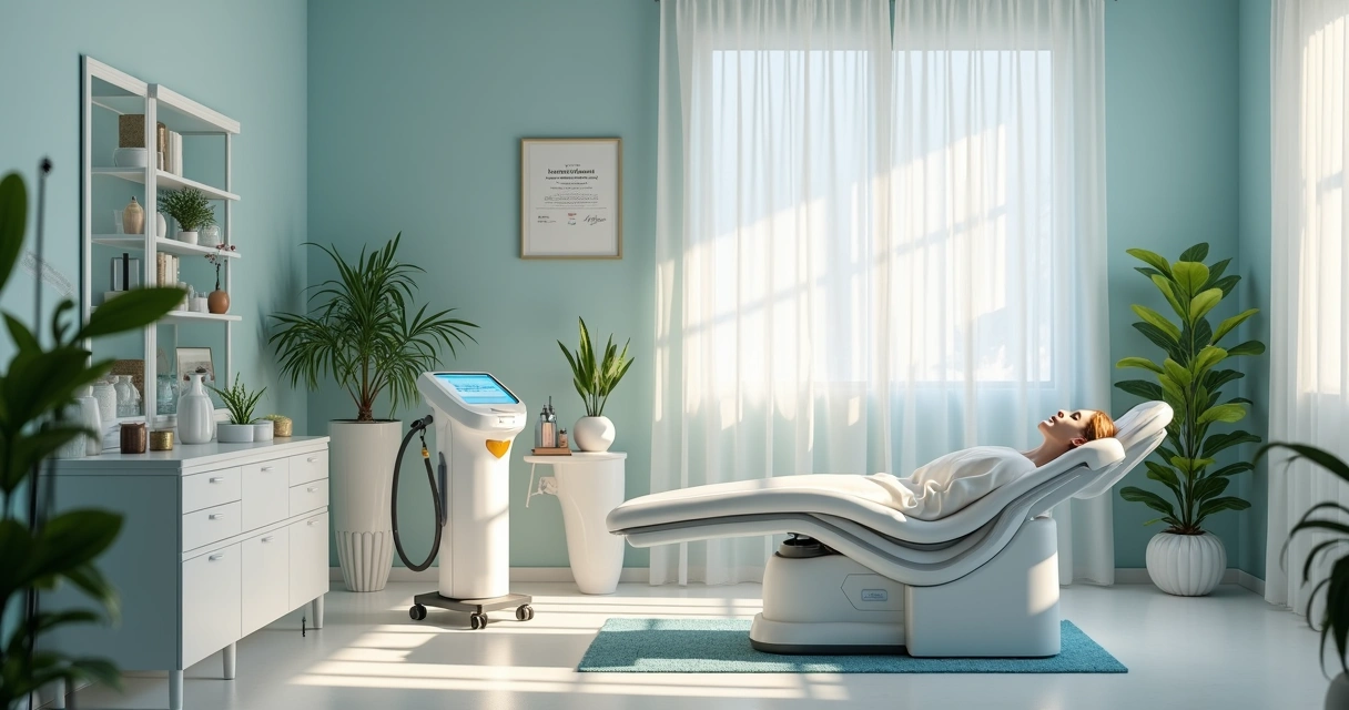Consultório de estética moderno com equipamentos avançaods e ambiente acolhedor 