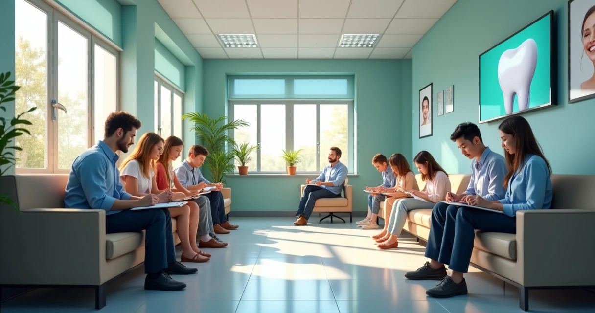 Pacientes aguardando consulta em consultório odontológico 