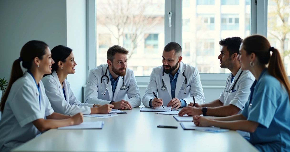 Equipe de clínica odontológica reunida em consultório 