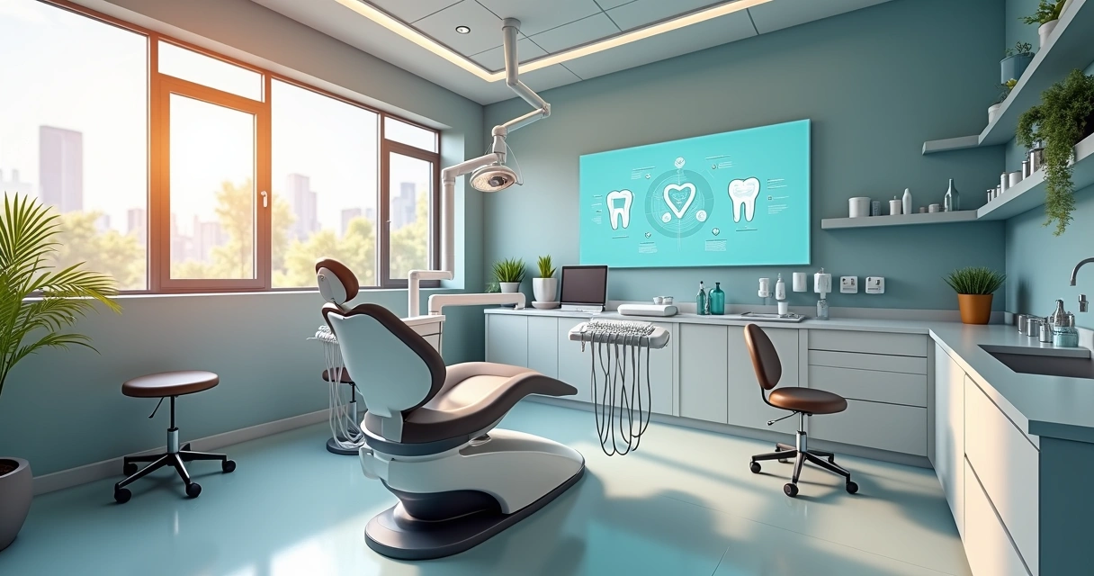 Consultório odontológico moderno, cadeiras e equipamentos de dentista