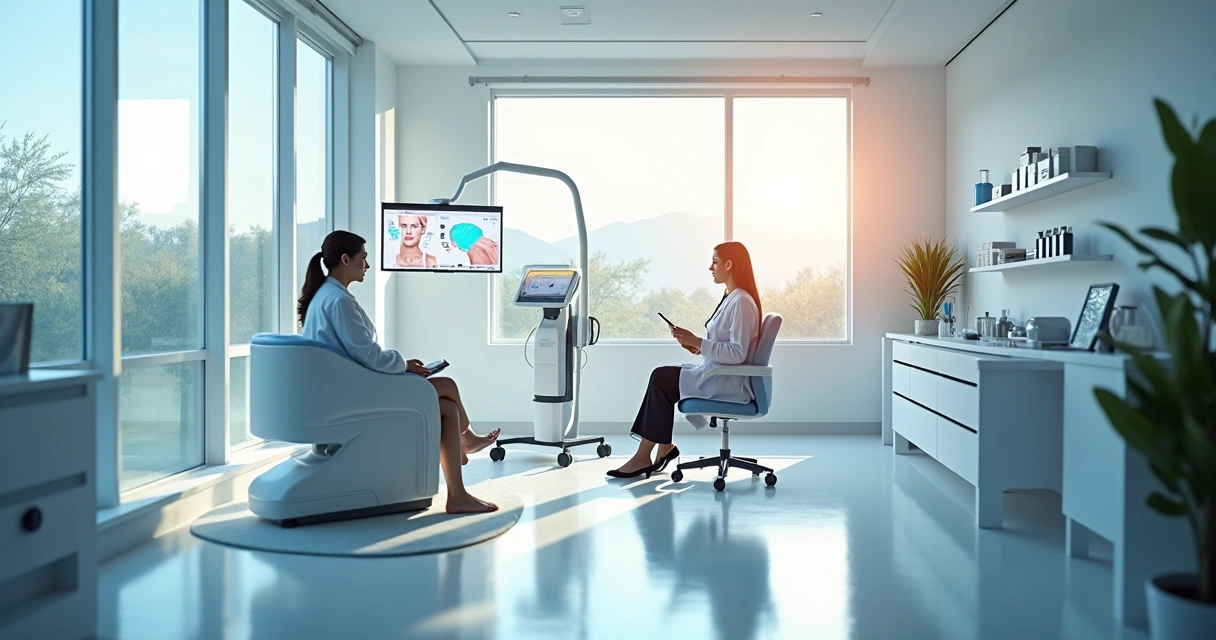 Consultório de dermatologia moderno com equipamentos de última geração 