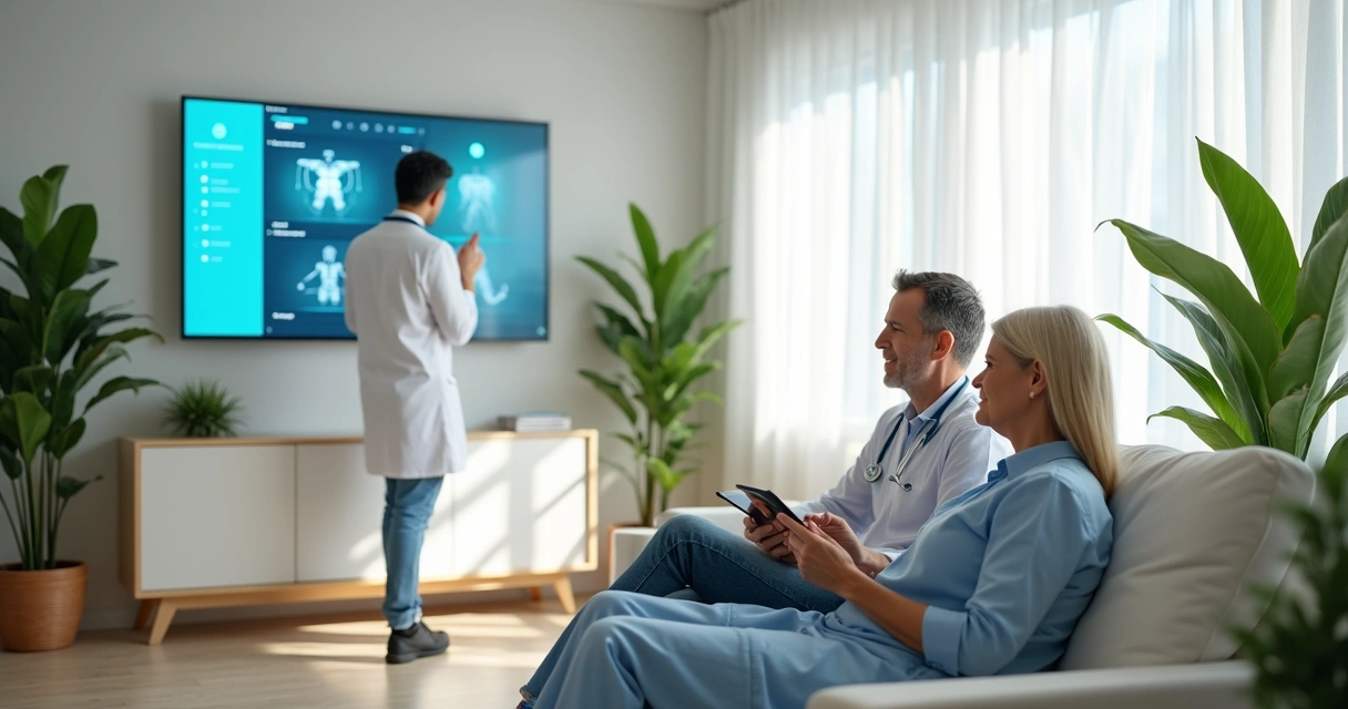 Consultório digital moderno com paciente usando tablet 