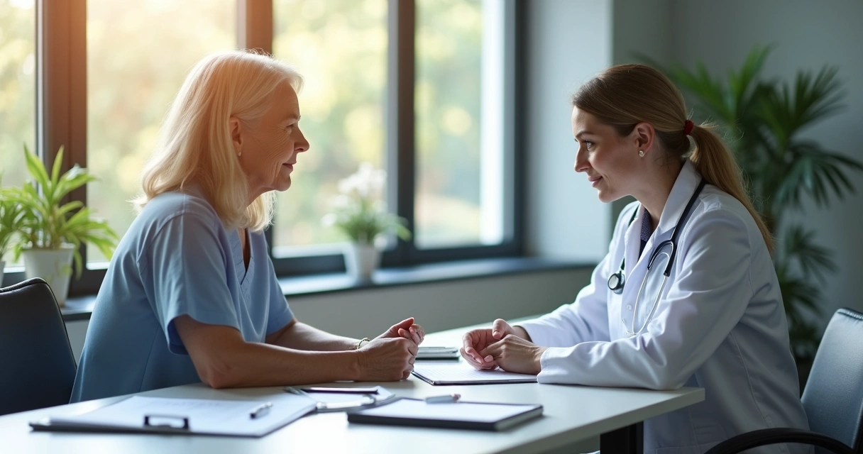 Consultório moderno endocrinologista em Manaus com paciente e médica discutindo resultados hormonais 