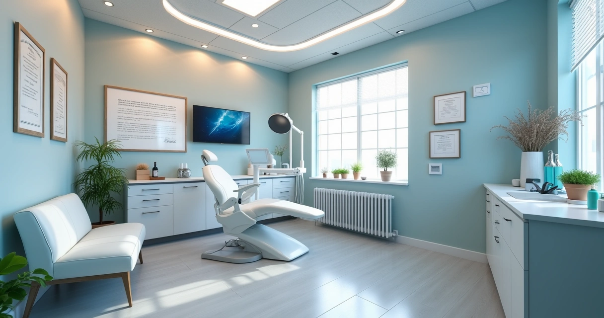 Consultório odontológico aconchegante e moderno.