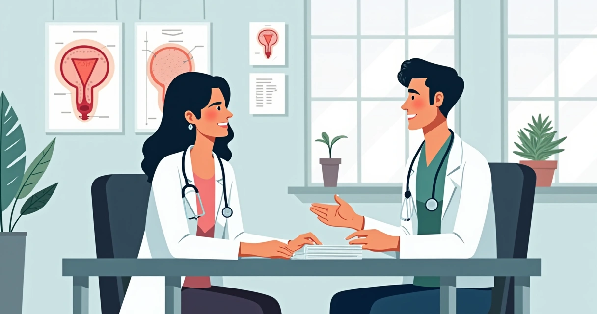 Abordagem das infecções genitais femininas e tratamento empírico da dip 1 Consulta ginecológica em consultório, médica mostrando exames à paciente