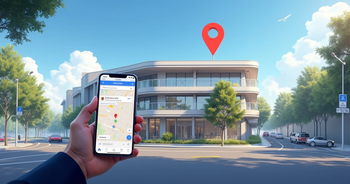 Fachada de clínica odontológica marcada no Google Maps em ambiente urbano 