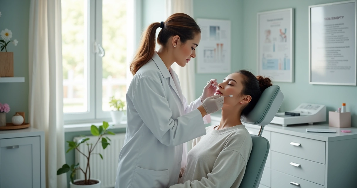 Ambiente de consultório de estética com profissional preparando aplicação de botox 