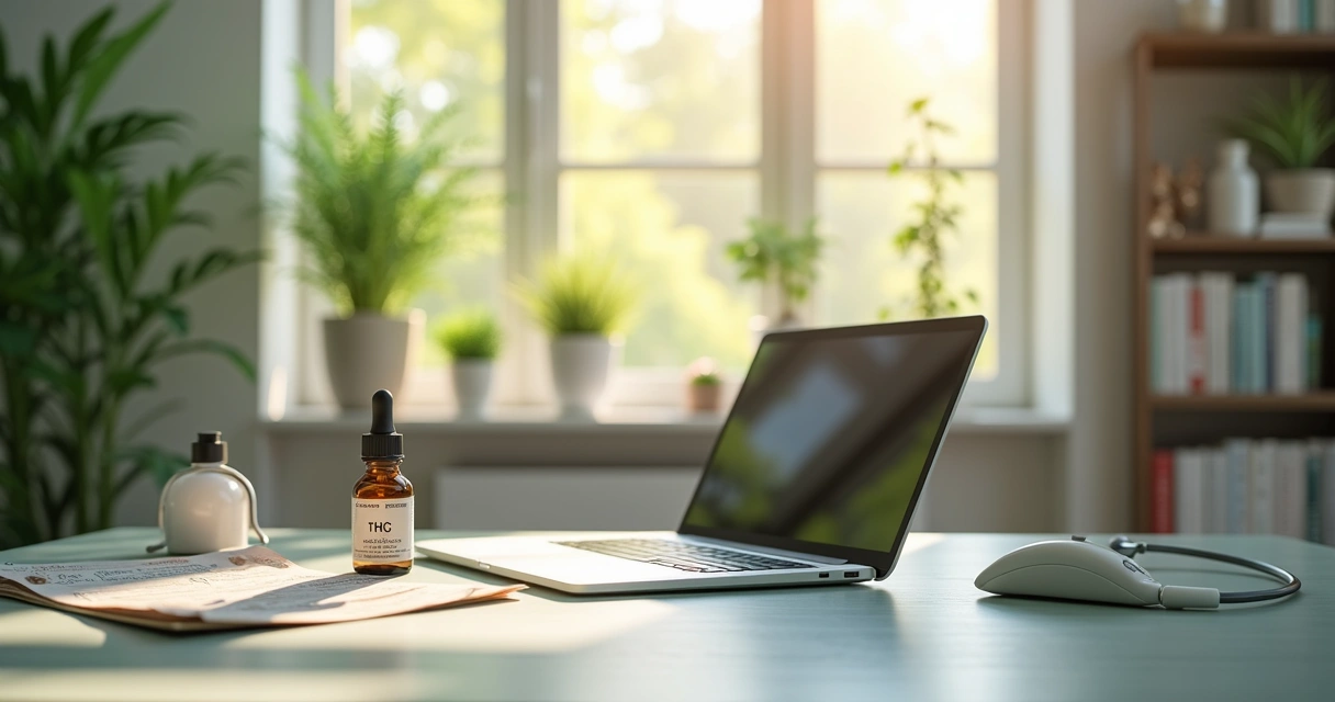 Consultório de medicina integrativa com materiais de cannabis 