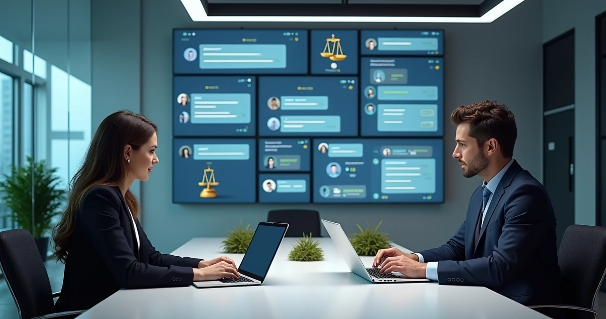 Advogado atendendo cliente online com automações