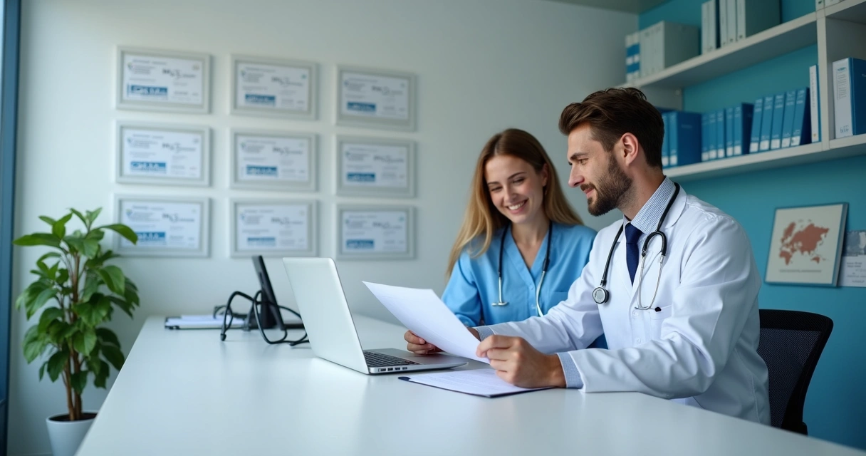 Consultório médico com identificação do CRM na parede