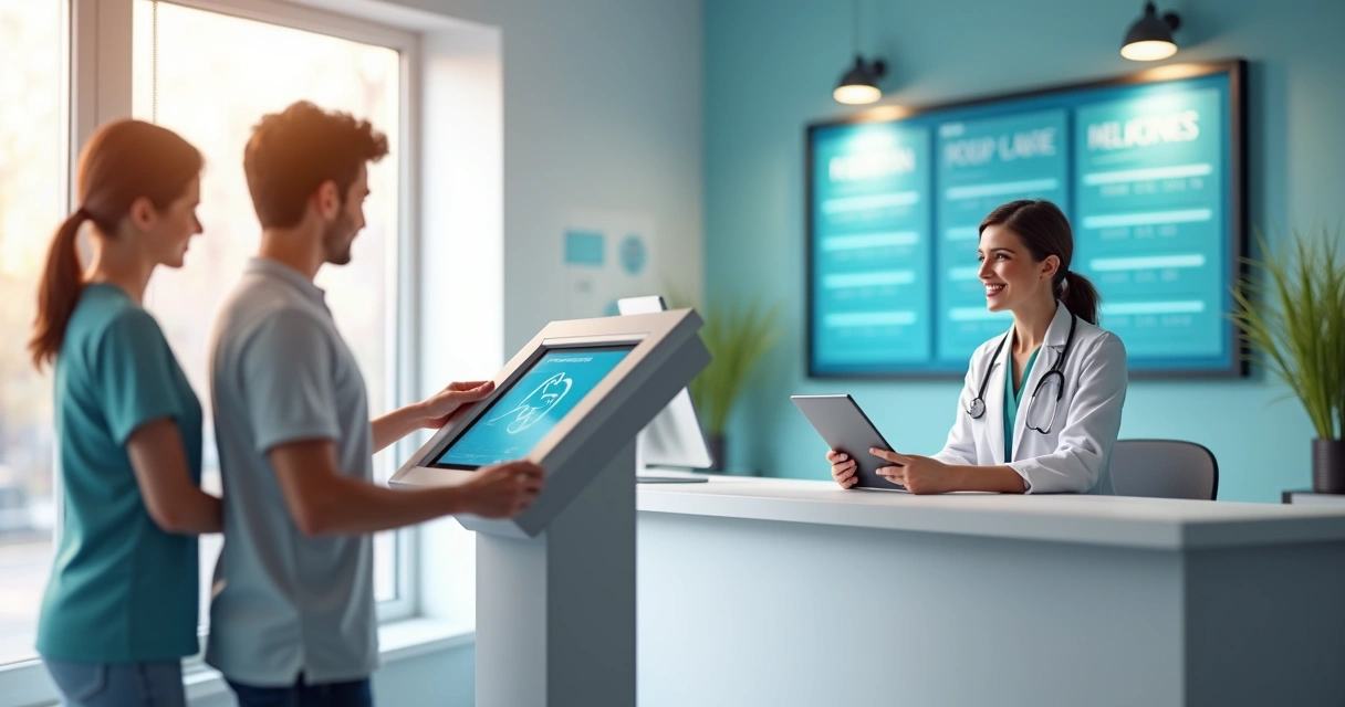 Consultório médico moderno com tecnologia digital integrada 