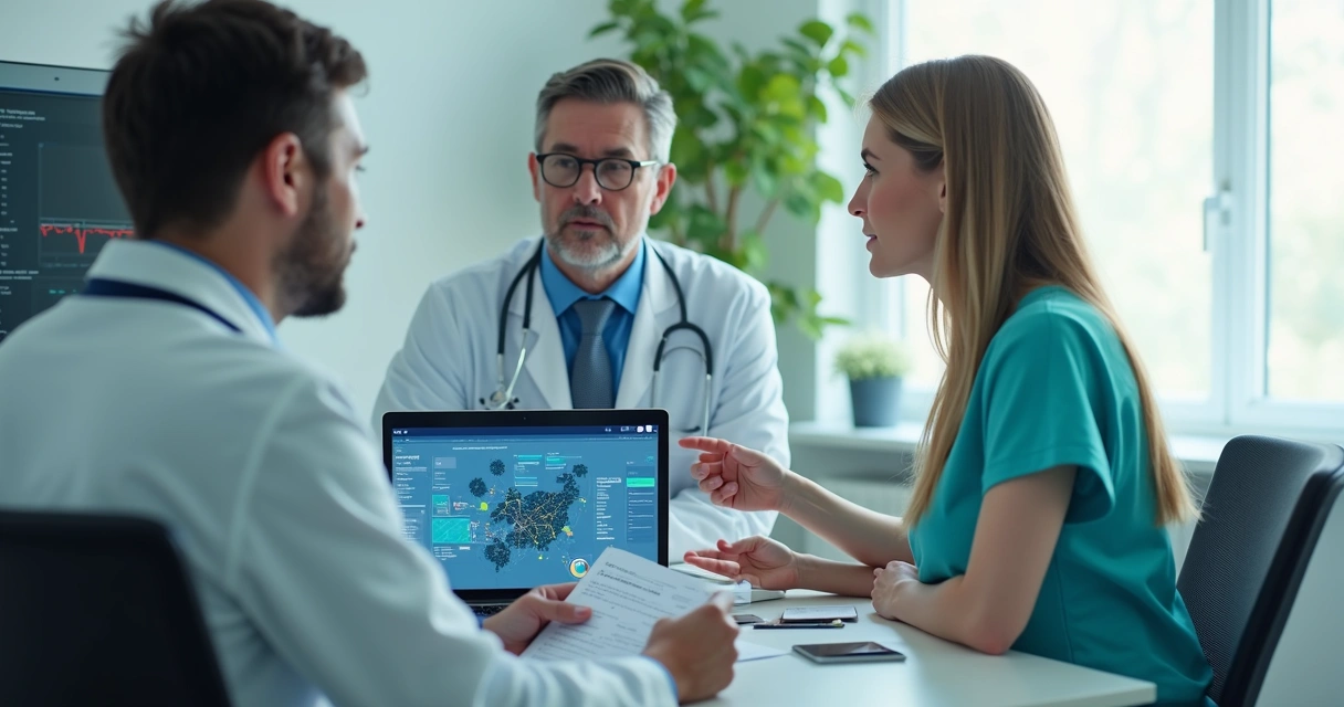 Consultório médico moderno com tablets e computadores 