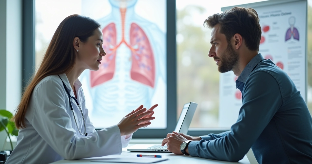 Médico prescrevendo e explicando tratamento respiratório personalizado 