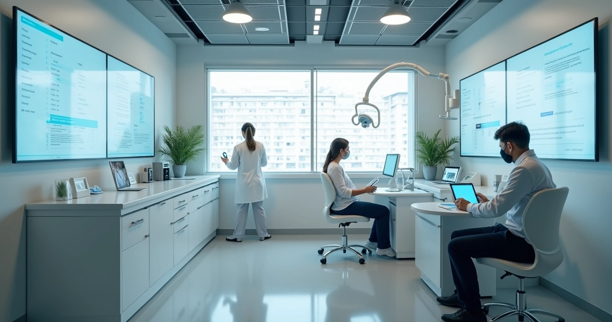 Consultório moderno com equipamentos tecnológicos 