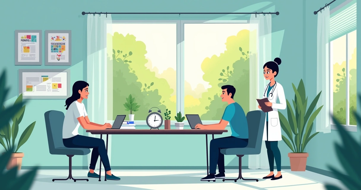 Consultório de neuropsicologia com mesa, documentos e profissional atento, criando ambiente calmo e acolhedor.