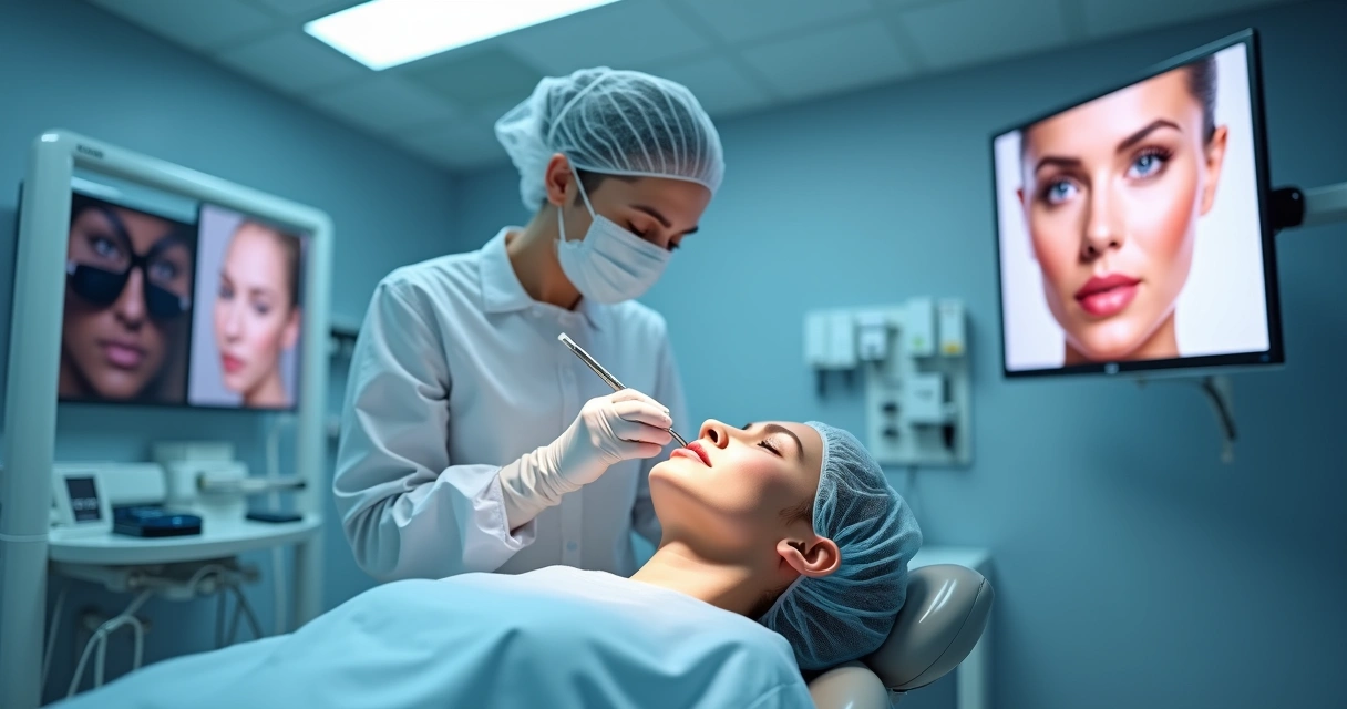 Sala de consultório odontológico com equipamentos modernos para cirurgia estética facial 