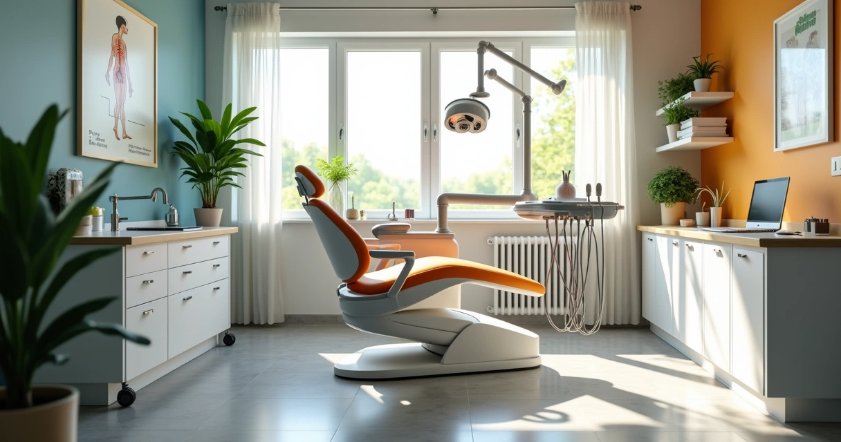 Consultório odontológico moderno organizado de maneira ergonômica 