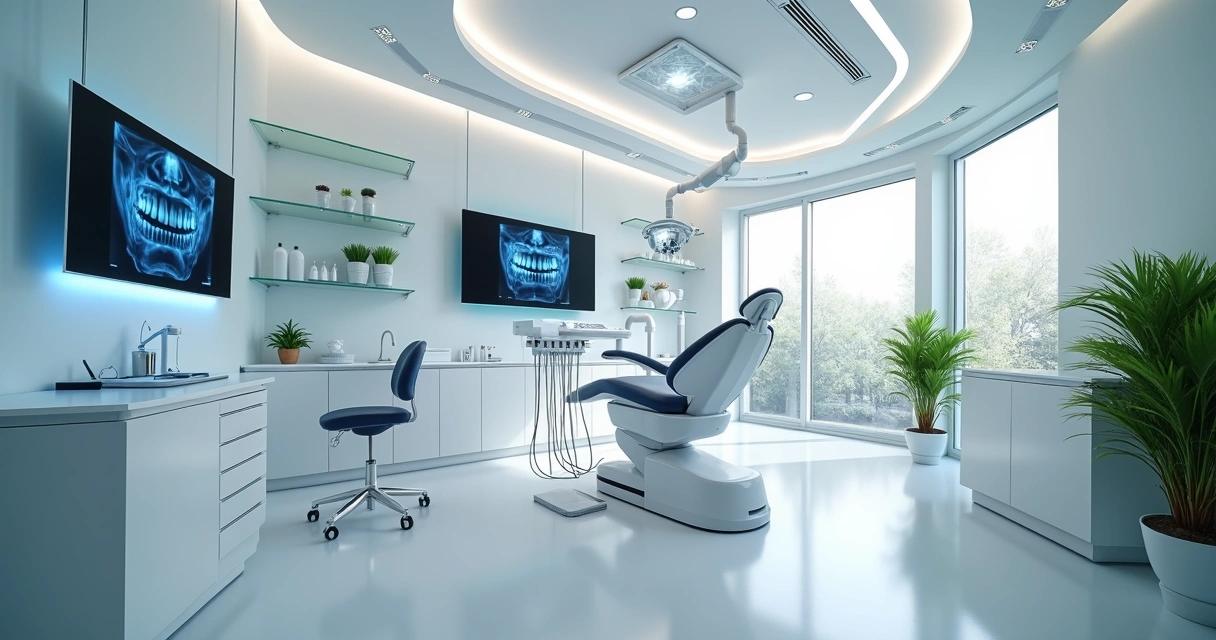 Consultório odontológico moderno com equipamentos tecnológicos avançados e ambiente acolhedor 