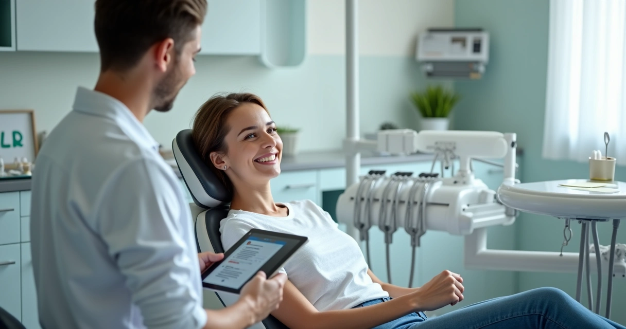 Paciente satisfeito em consultório odontológico