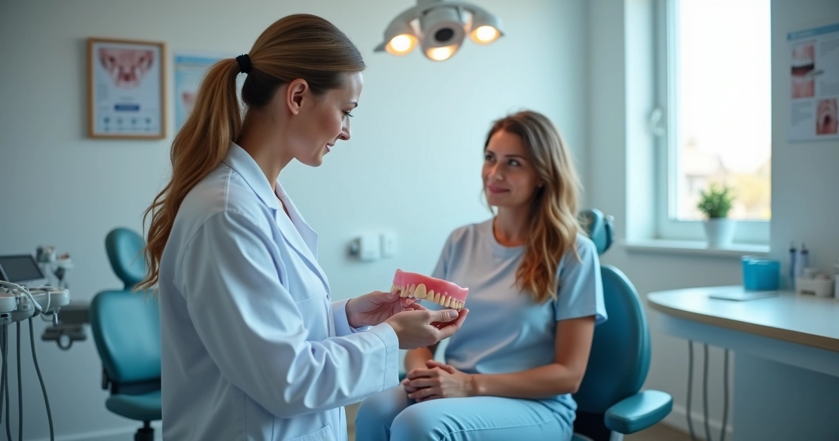 Paciente com prótese flexível sendo atendido em consultório odontológico 