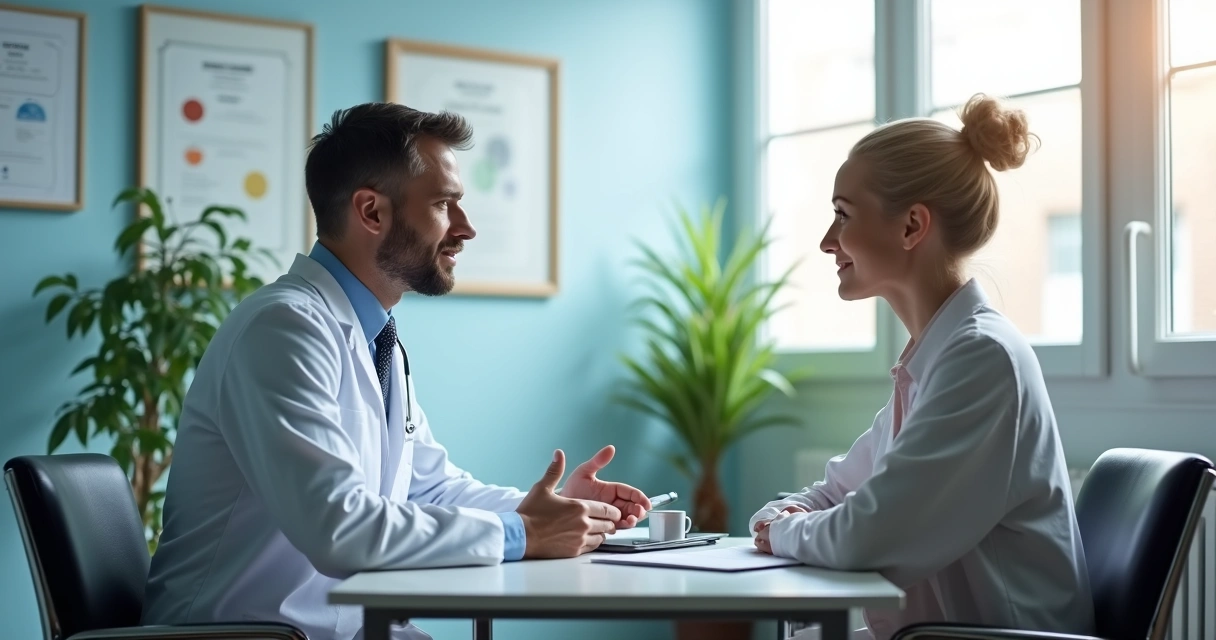 Paciente e médico conversando em consultório sobre sintomas neurológicos 