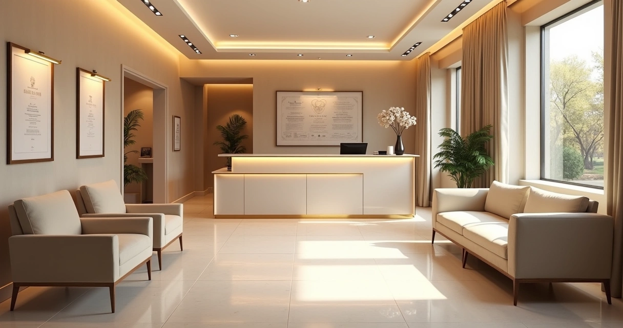 Consultório moderno de cirurgia plástica com decoração premium e ambiente acolhedor. 