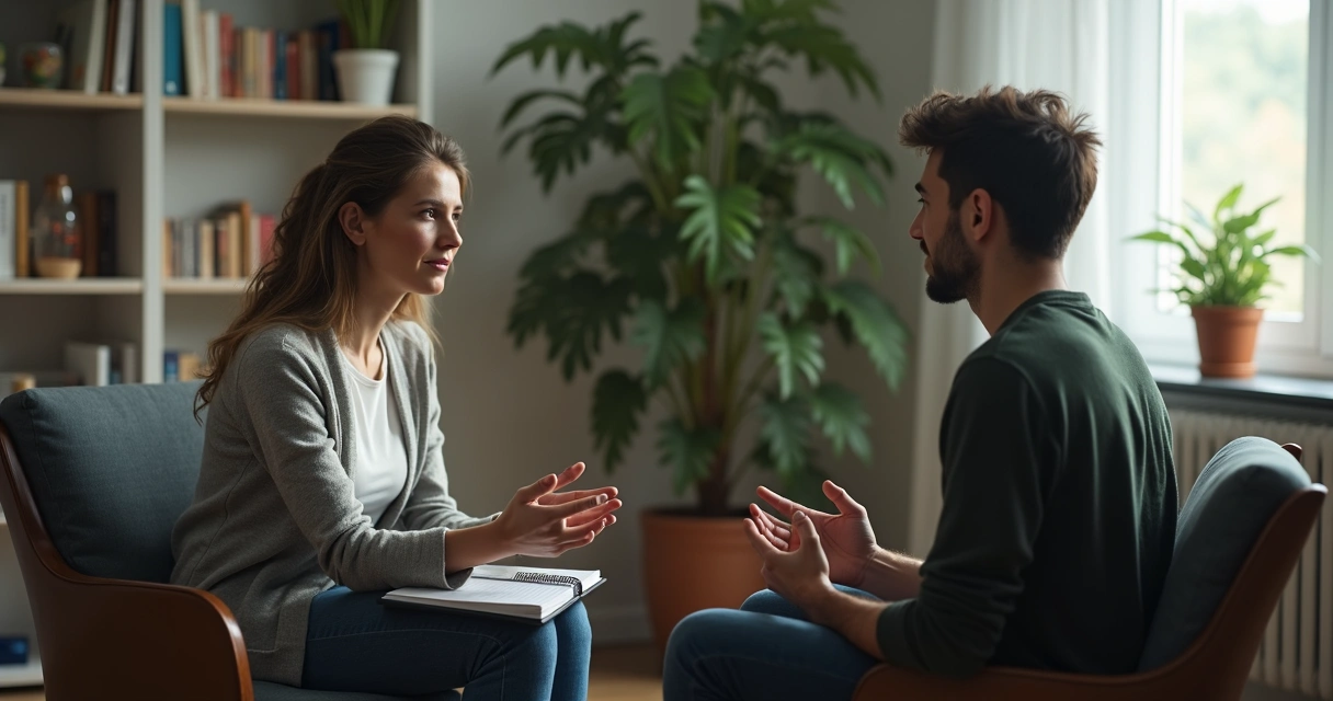Psicólogo em consultório atendendo paciente em situação de emergência