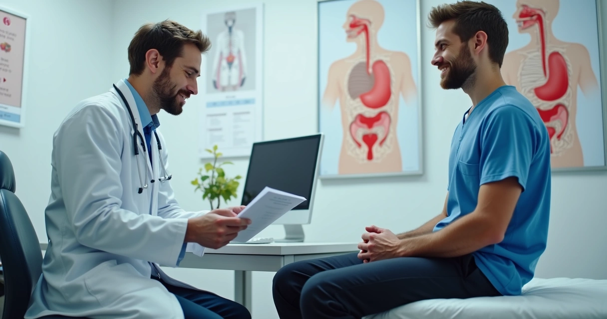 Homem realizando exame preventivo em consultório urológico 