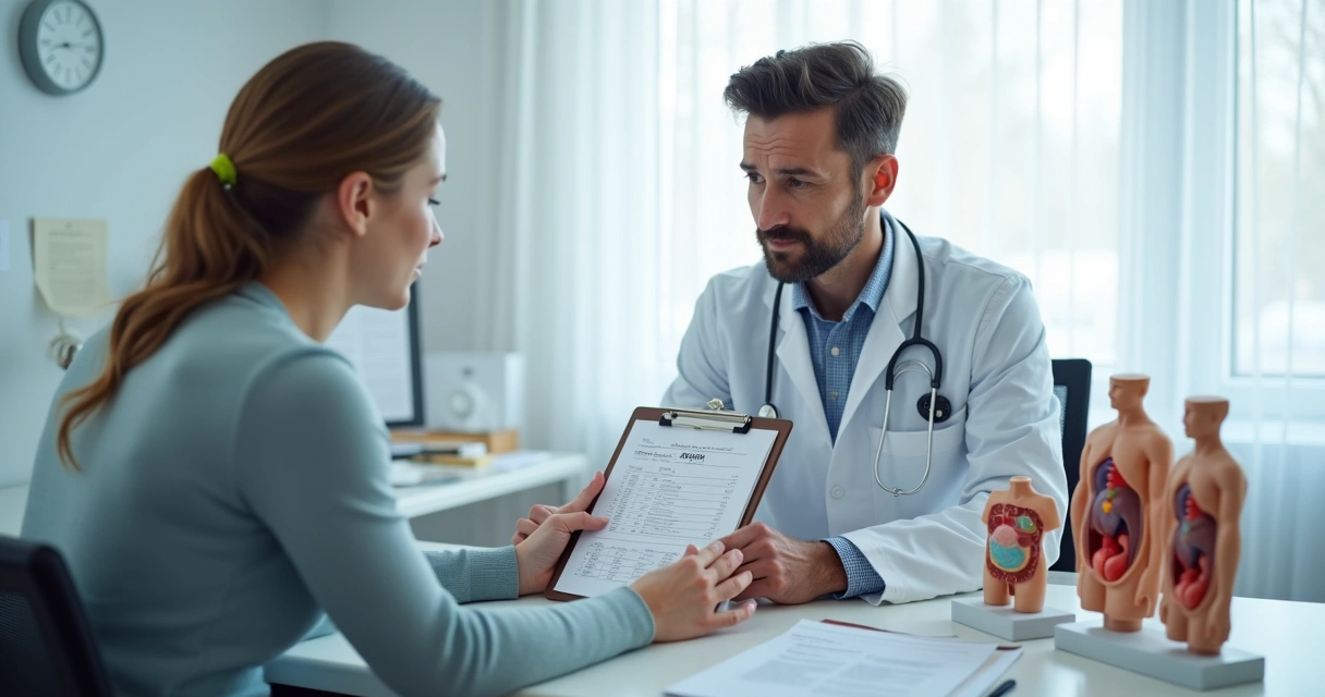 Consulta com urologista analisando exames sobre alergia a camisinha 