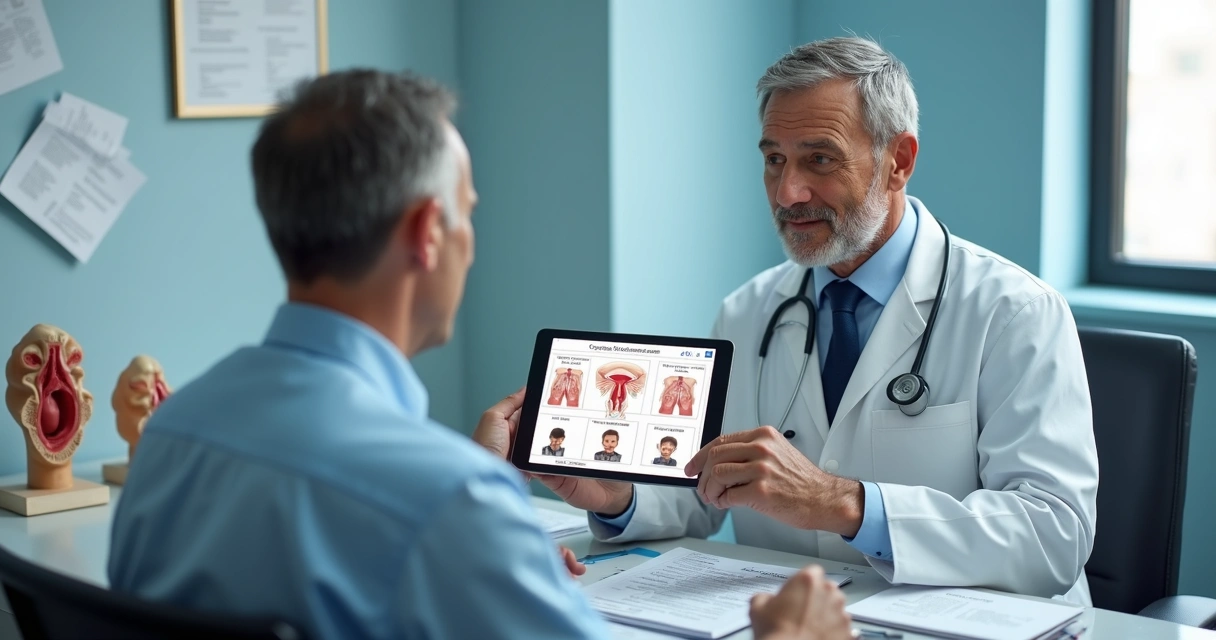 Médico urologista e paciente em conversa sobre opções de tratamento 