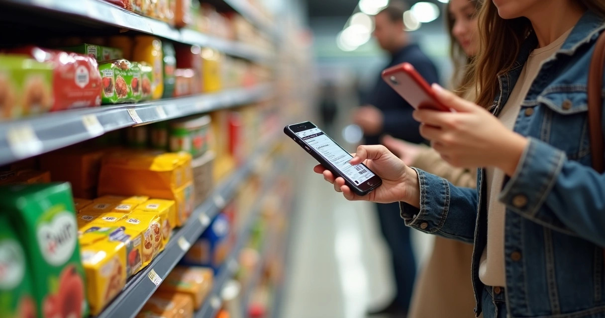 Consumidores interagindo com produtos em loja física 