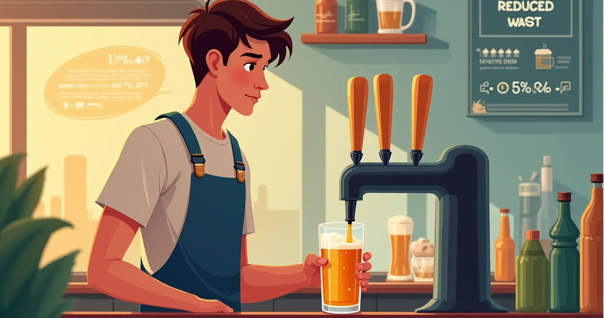 Jovem servindo pequena dose de chopp, consumo consciente 