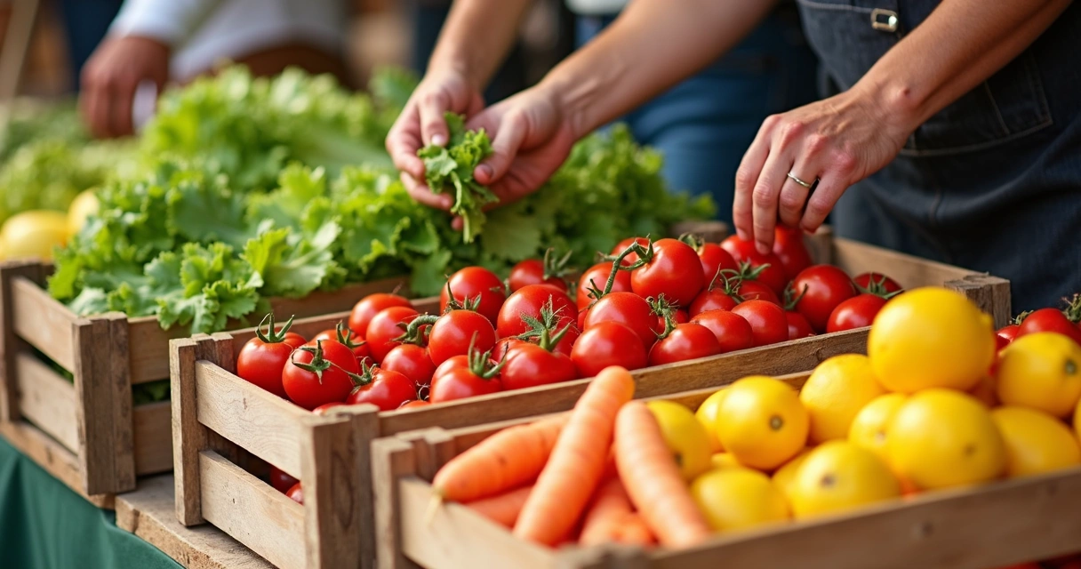 Alimentos locais e sazonais em uma feira livre 