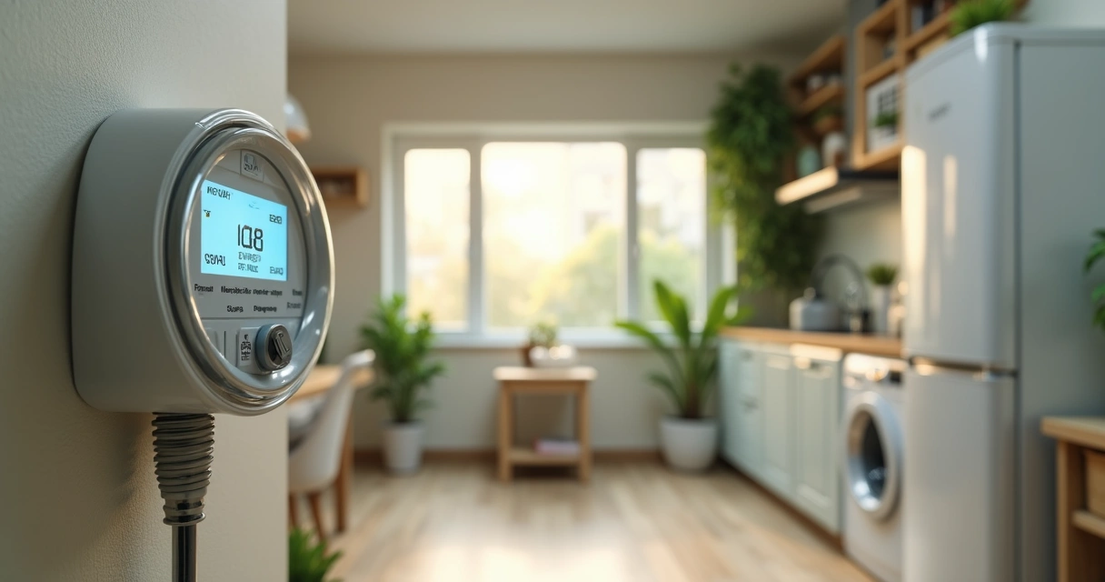 Medidor digital de energia e eletrodomésticos em uma casa
