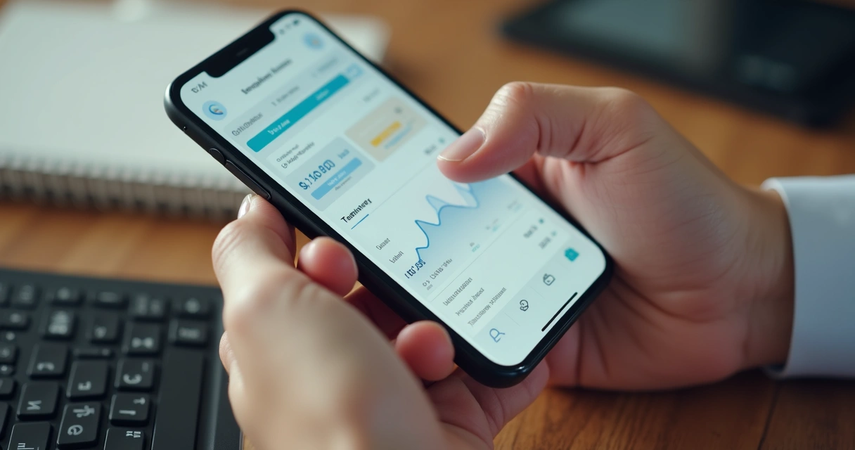 Como abrir conta bancária nos EUA: guia passo a passo 2026 2 Aplicativo bancário dos EUA aberto em celular de empresário com interface digital clara