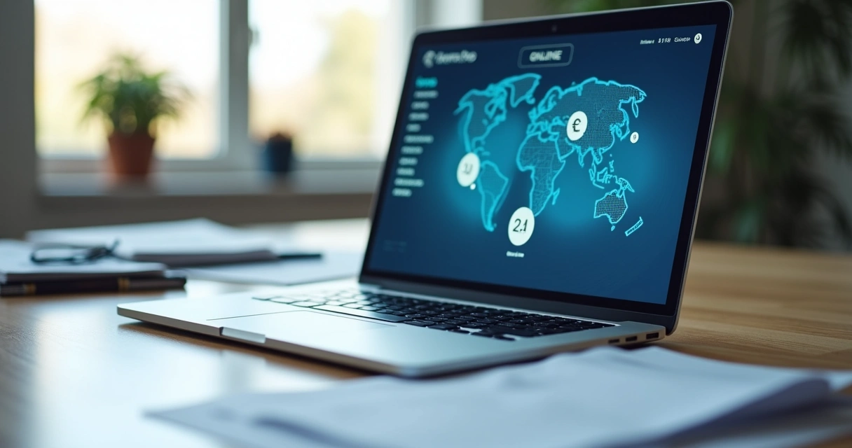 Pessoa acessando conta bancária internacional pelo notebook 