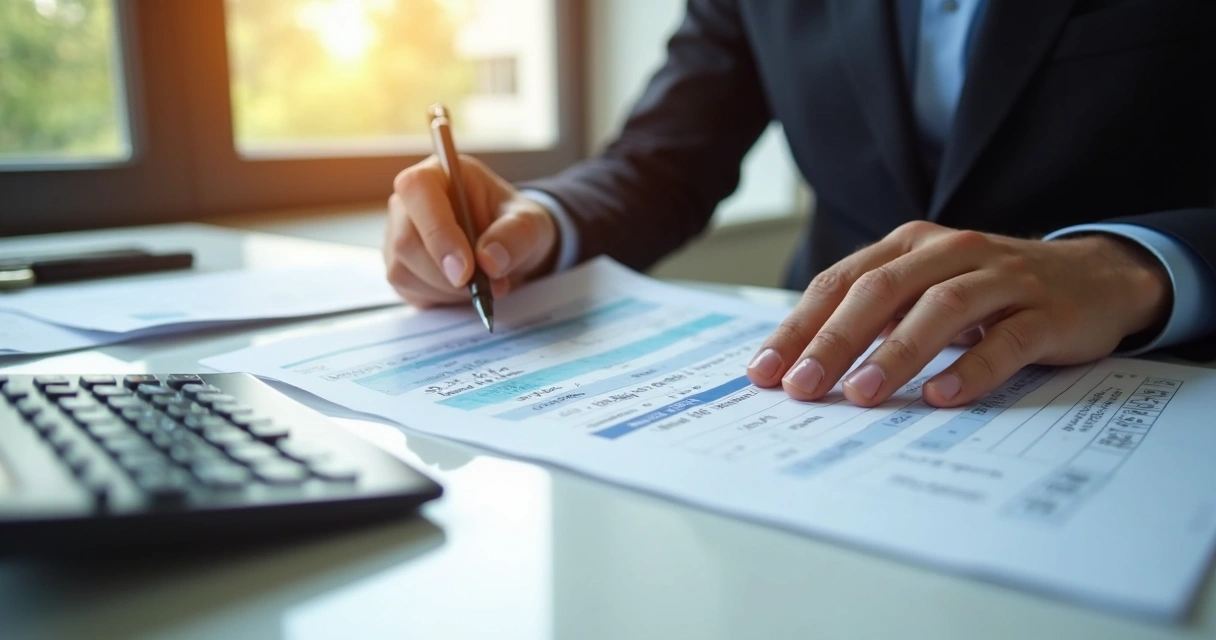 Extrato de uma conta bancária empresarial com diferentes categorias de lançamento visíveis, documento impresso sobre uma mesa de escritório