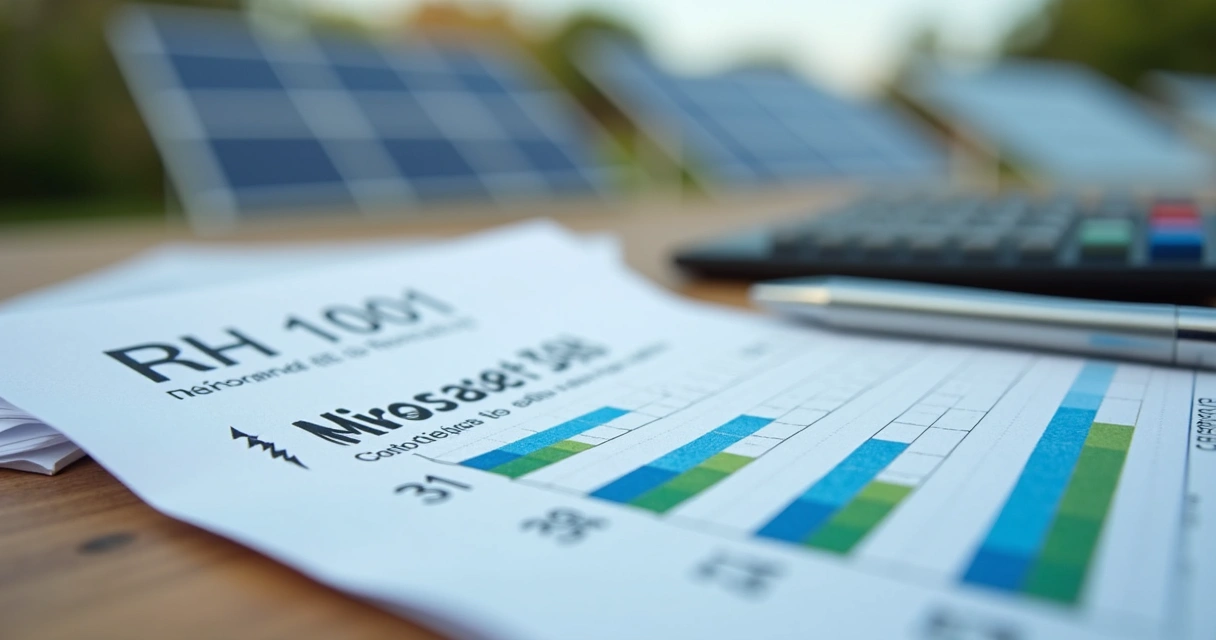 Conta de luz destacando o valor da taxa mínima com gráficos e painéis solares ao fundo 