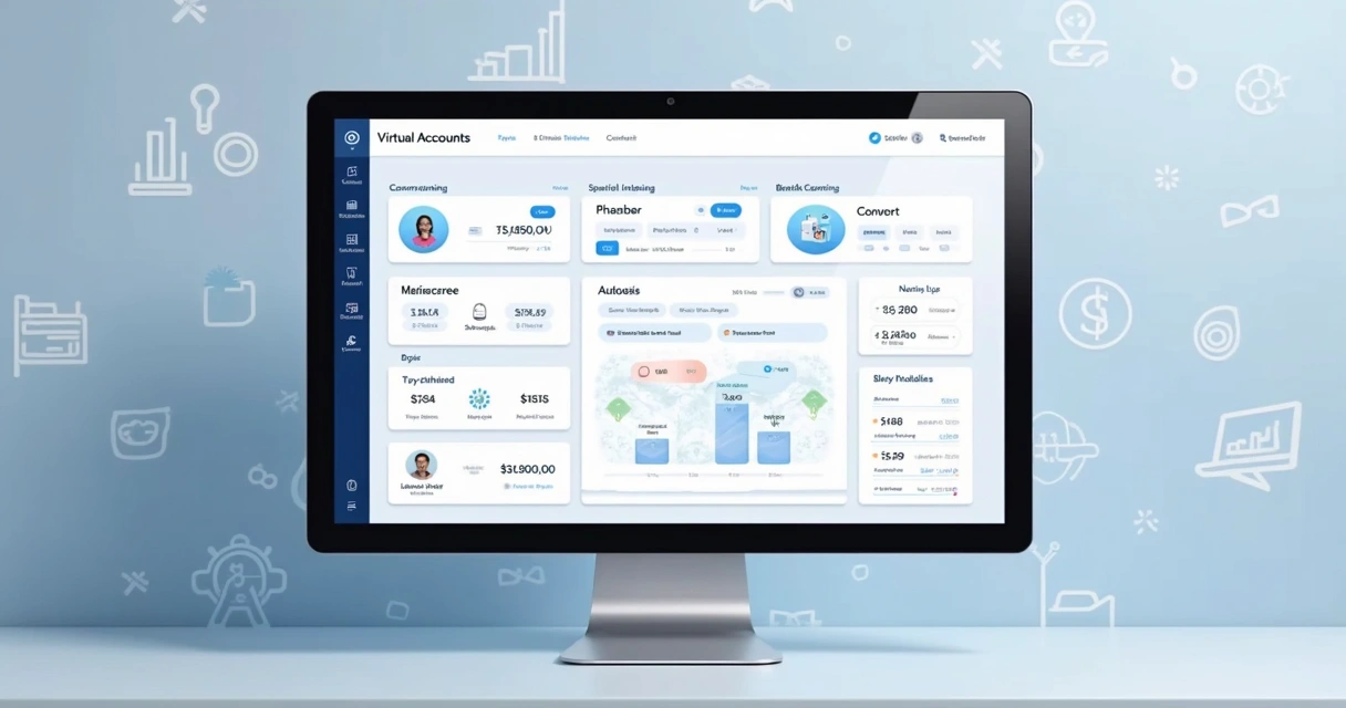 Dashboard de conta digital com múltiplos usuários em uma tela de computador 